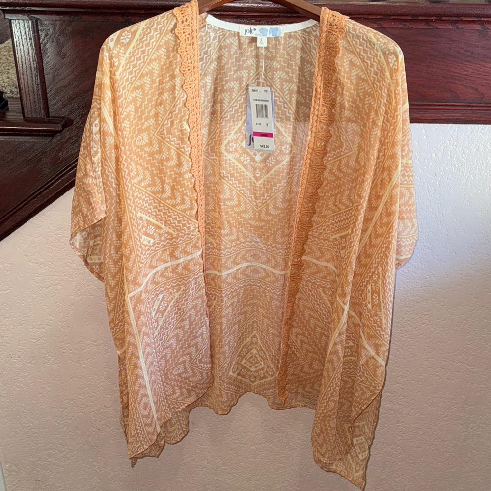 Jolt NWT Women’s Size Small Bohemian Tan Lace Kimono Blouse or Pool Coverup NEW